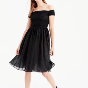 J. Crew Black Smocked Bodice Off The Shoulder Lightweight Sheer Beach Midi Dress